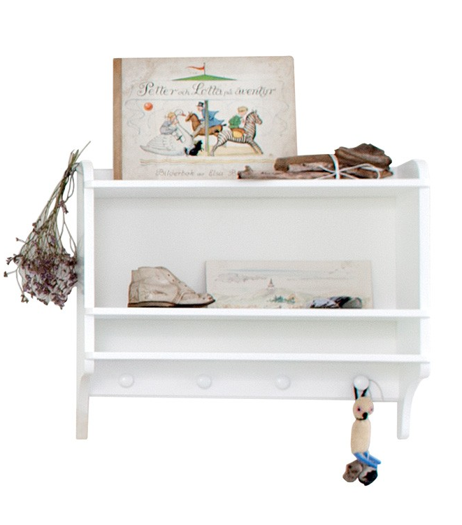 Barnbokhylla med krokar vit Oliver Furniture