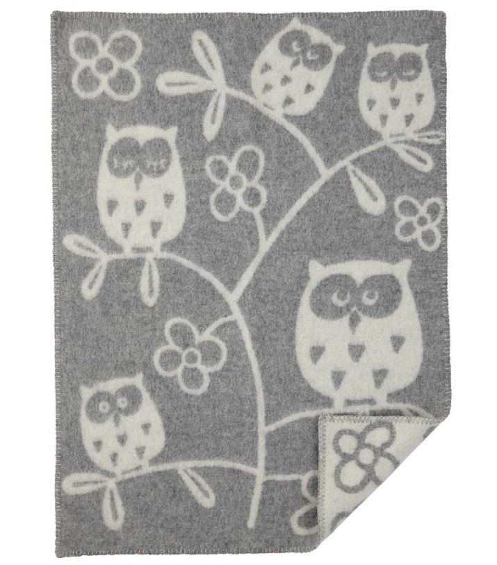 Tree Owl babyfilt ull light grey Klippan Yllefabrik