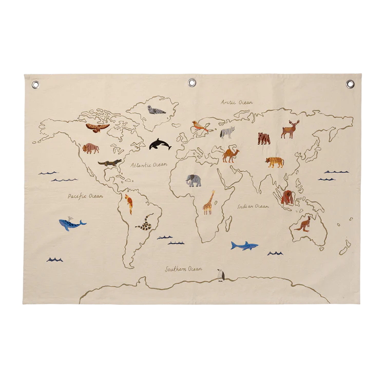 Världskarta tyg The World Textile Map Ferm Living