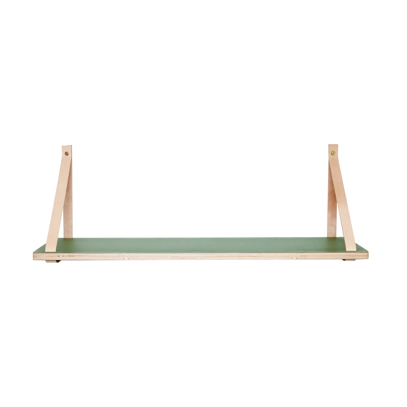 Grön hylla 90 cm m läderkonsoler, Hubsch Grön hylla 90 cm m läderkonsoler, Hubsch